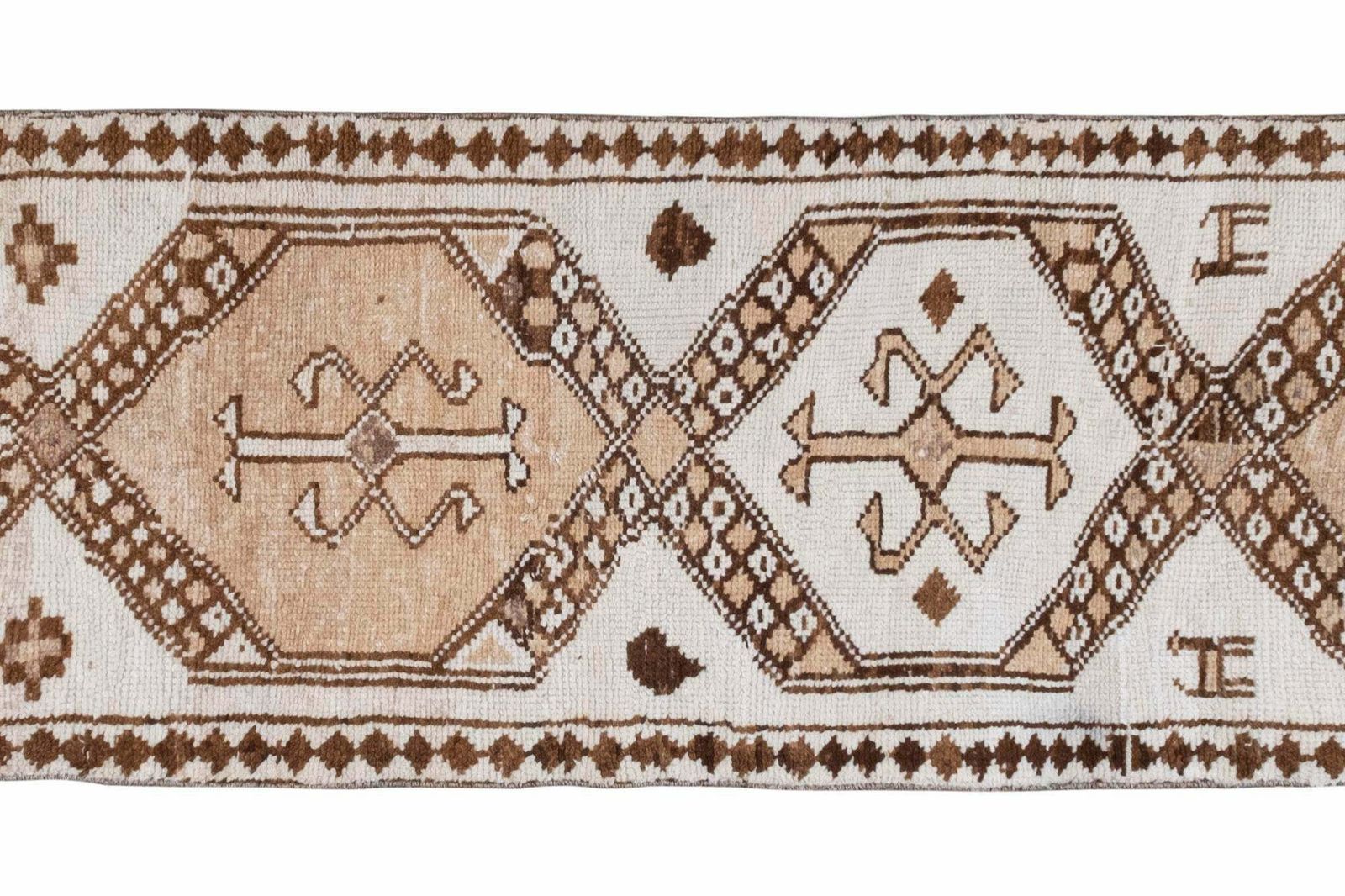 Natural White Herki Turkish Hand Knotted Runner 83 X 350 Cm photo Textiles
