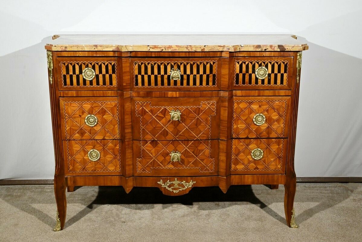 Rosewood And Mahogany Chest Of Drawers, Louis XV/Louis XVI Transition Style – Late 19th Century