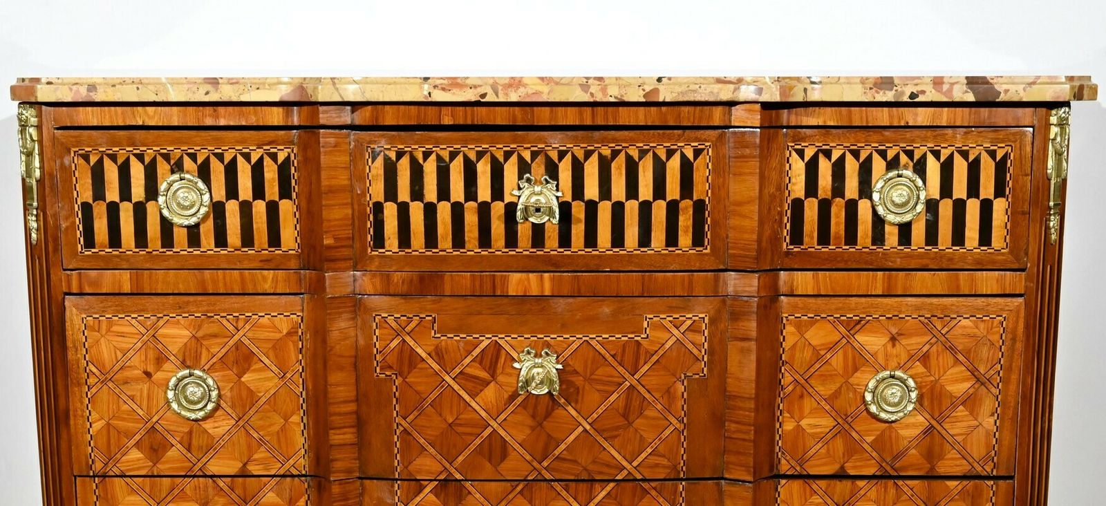 photo for sale Rosewood And Mahogany Chest Of Drawers, Louis XV/Louis XVI Transition Style – Late 19th Century