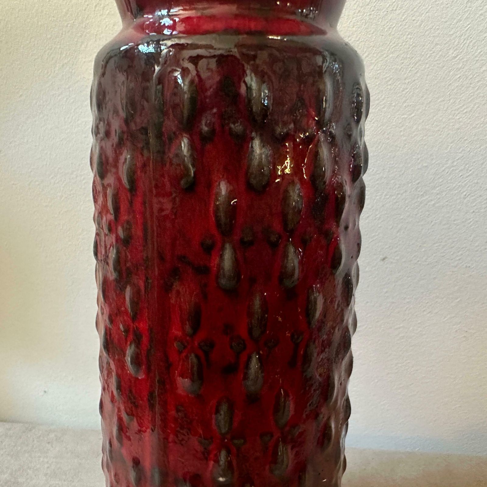 1970s Modernist Red And Black Fat Lava Ceramic German Vase By Wgp photo Home Decor