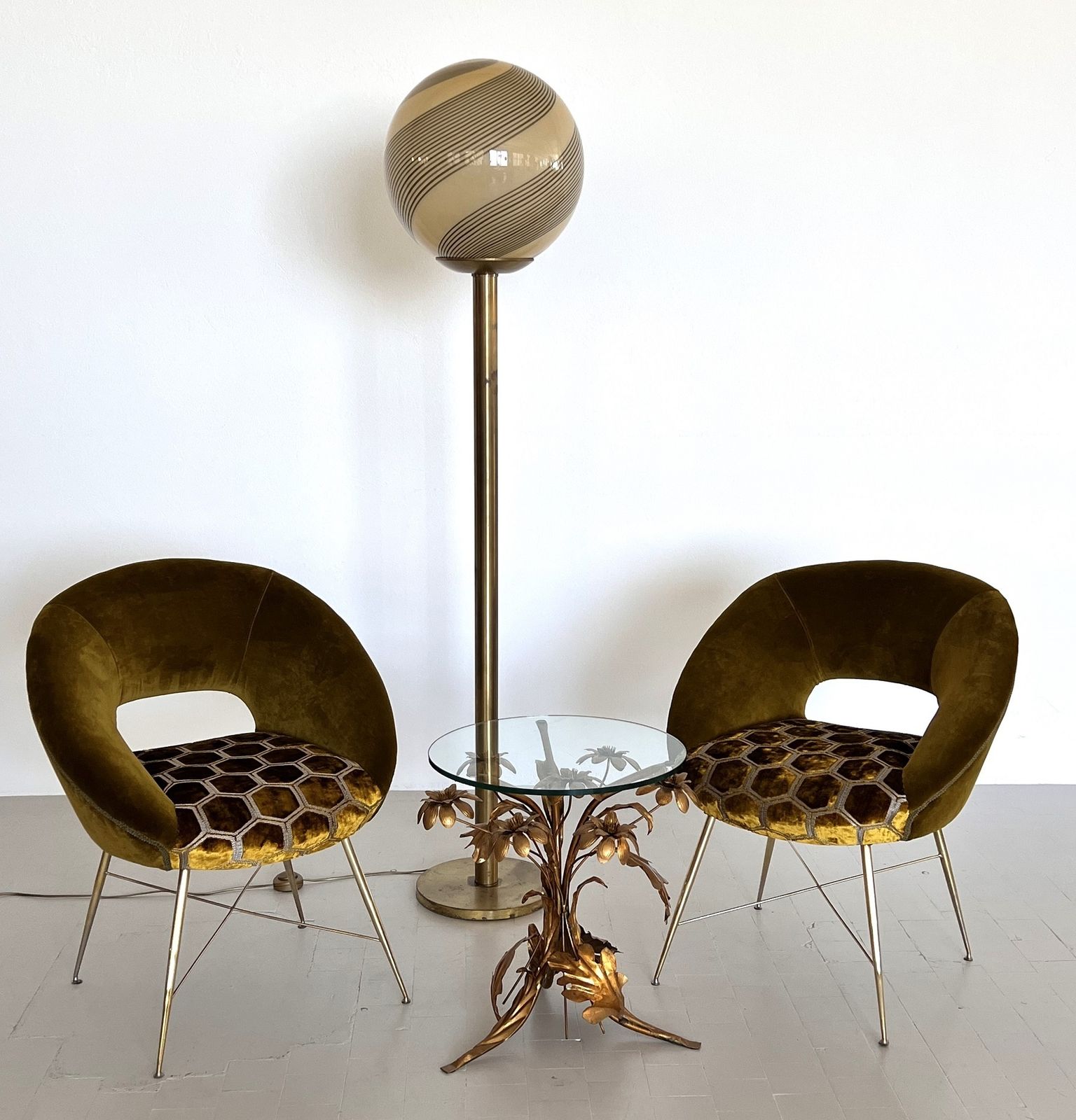 Italian Murano Glass And Brass Floor Lamp, 1970s photo for sale