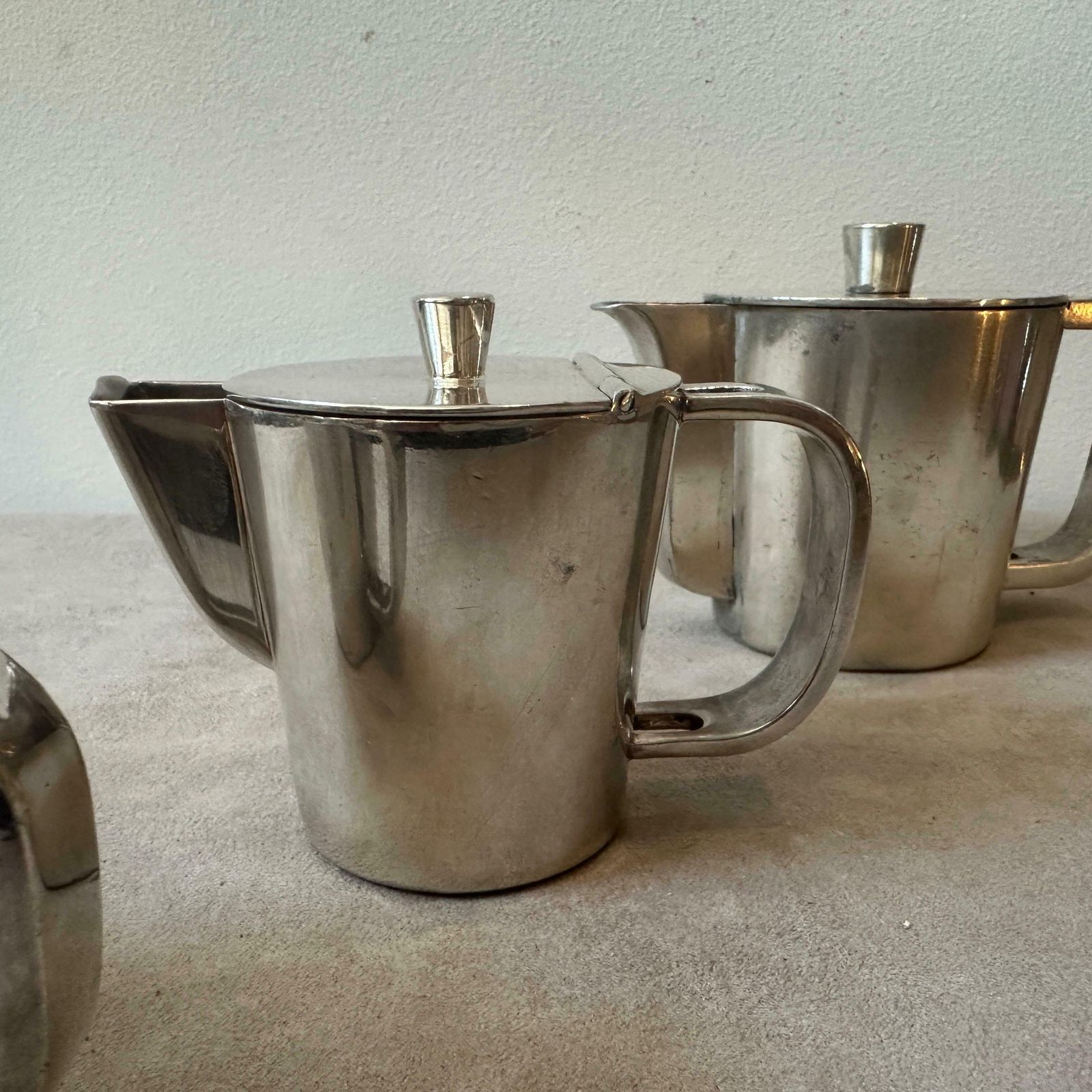 1940s Art Deco Set Of Three Alpaca Coffee Pot By Krupp Designed By Gio Ponti photo Home Decor