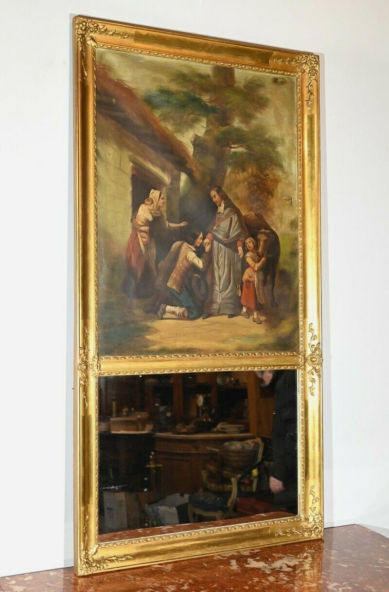 Trumeau Mirror In Golden Wood, Restoration Period – Early 19th Century photo for sale