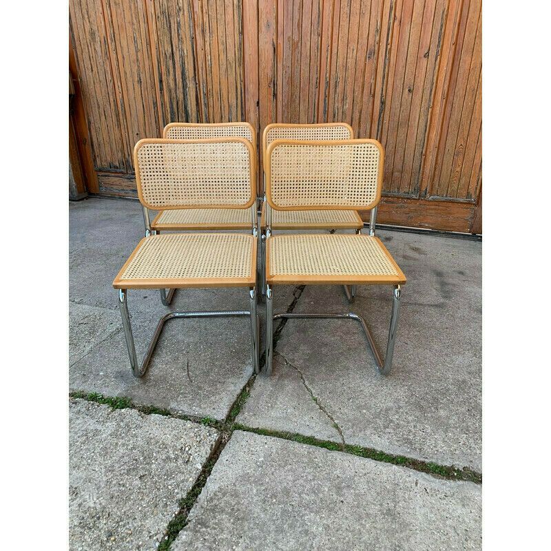 Set Of 4 Mid Century Italian B32 Cesca Chairs By Marcel Breuer, 1970s photo Furniture