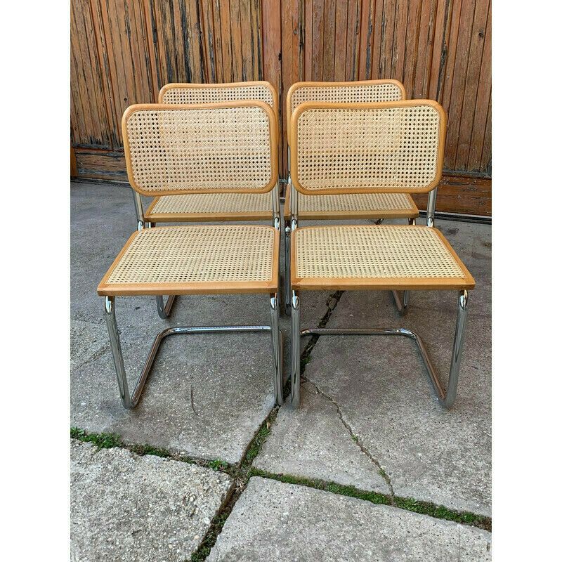 Set Of 4 Mid Century Italian B32 Cesca Chairs By Marcel Breuer, 1970s photo vinterior