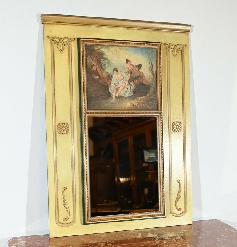 Trumeau Mirror In Lacquered Wood, Signed A.Thomaray, Louis XVI – 20th Century Style photo for sale