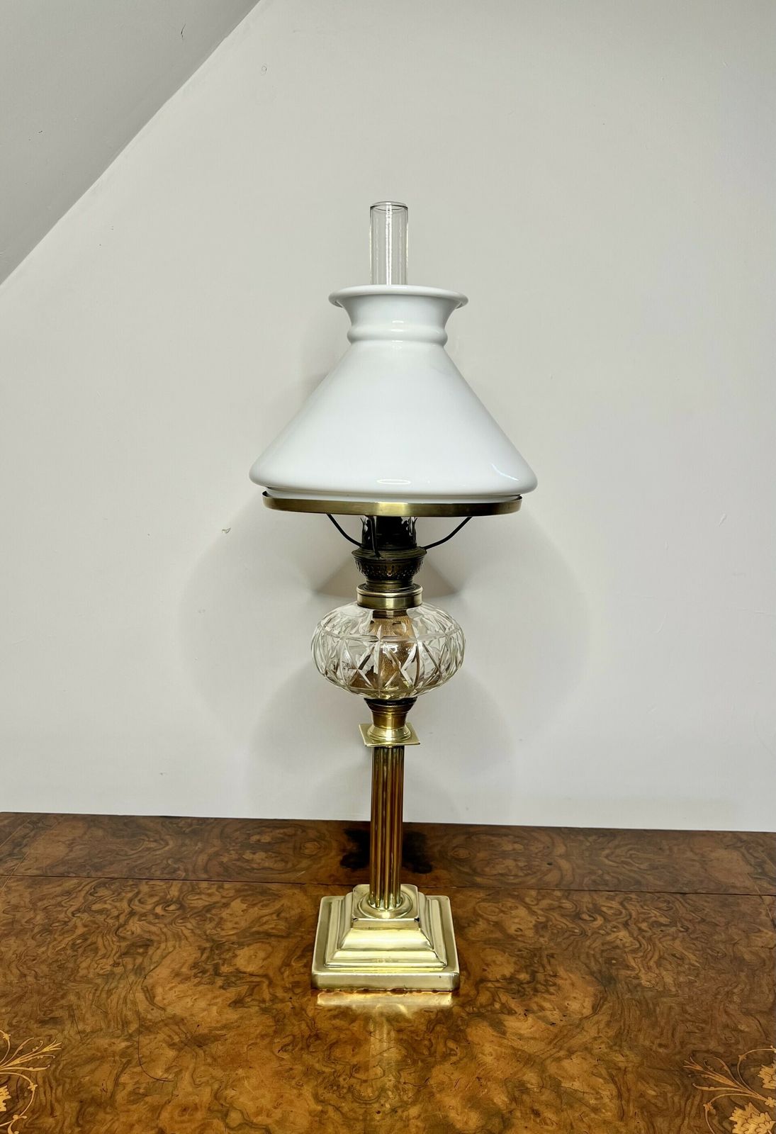 Victorian Quality Brass And Cut Glass Oil Lamp photo for sale