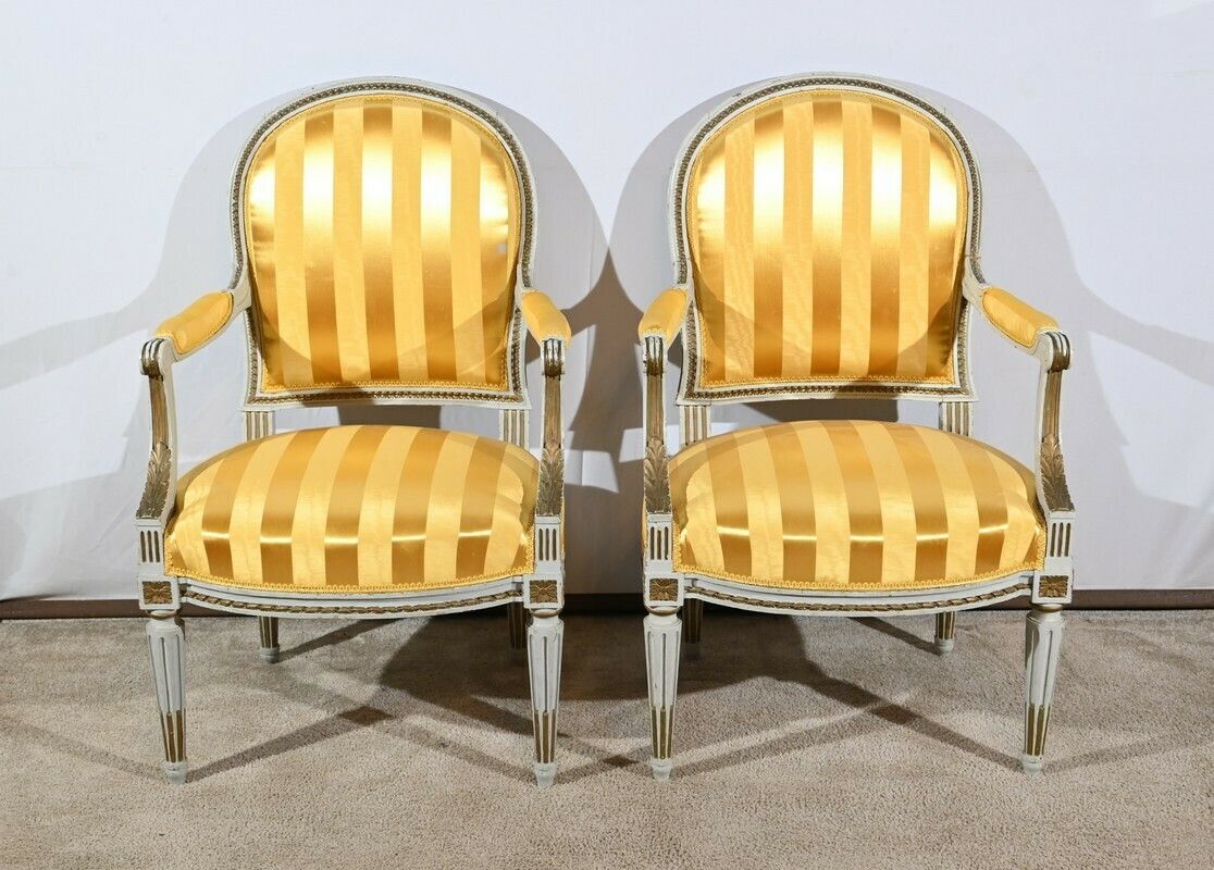 Pair Of Cabriolet Armchairs, Louis XVI Style – Late 19th Century