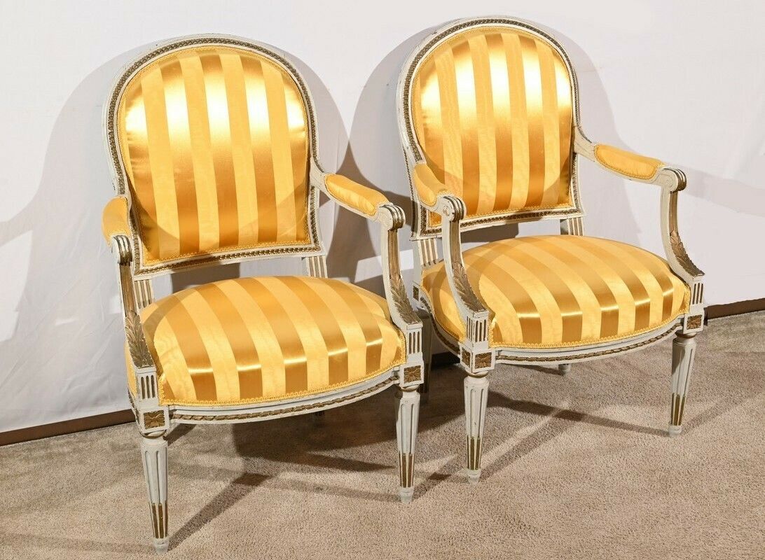 Pair Of Cabriolet Armchairs, Louis XVI Style – Late 19th Century photo furniture