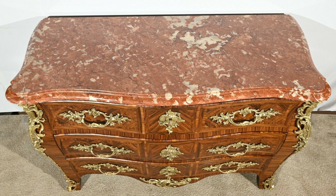 Tomb Commode In Violet Wood Marquetry, Louis XIV/Louis XV Transition Style – 1st Part 20th photo vinterior