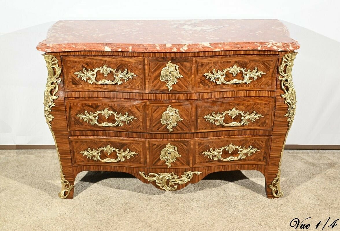 photo furniture Tomb Commode In Violet Wood Marquetry, Louis XIV/Louis XV Transition Style – 1st Part 20th
