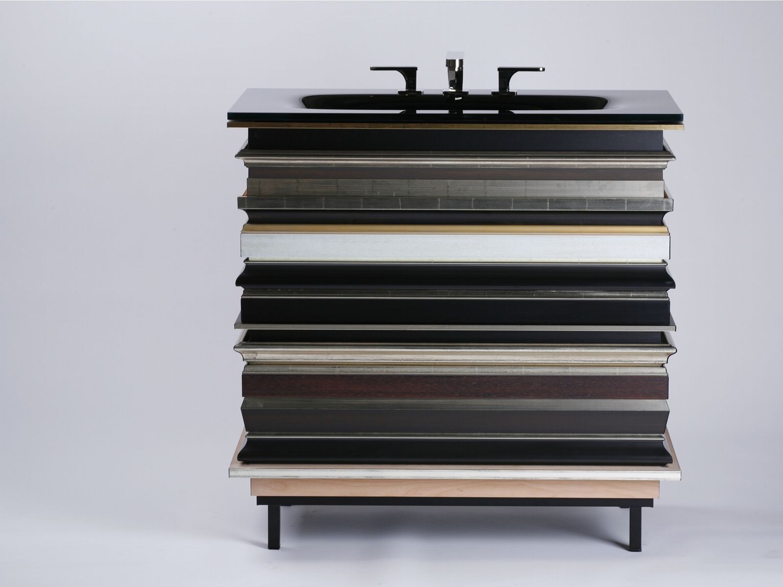 Console, Lacquered And Gilded, Glass Top With Washbasin And Faucet By Thg photo vintage