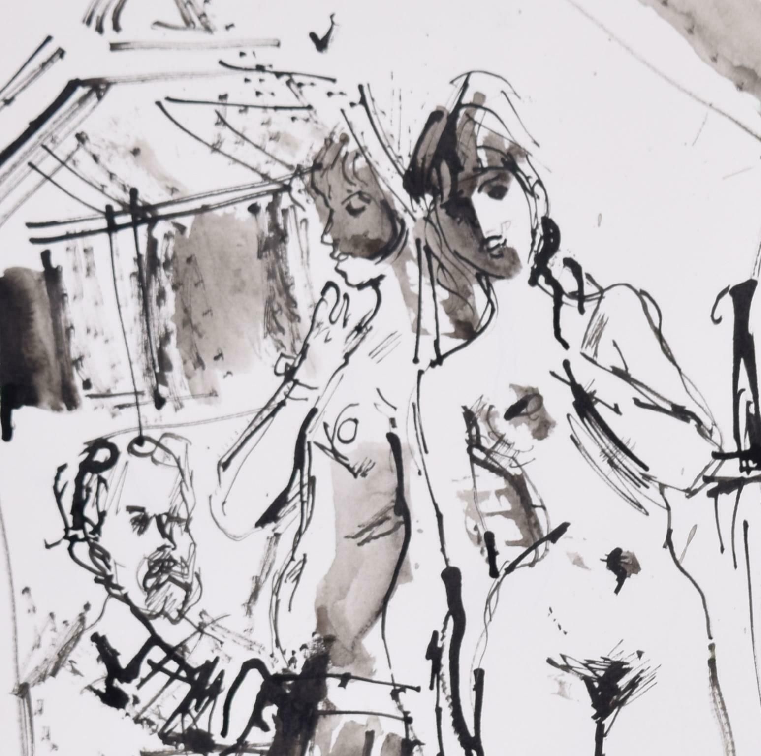 Peter Collins Arca Self Portrait In Two Mirrors With Nude Ink Drawing By Peter Collins Arca Circa 1995 photo 350.0