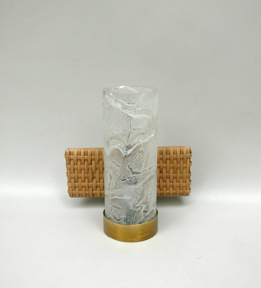 Elegant Wall Lights In Ice Glass, Rattan & Brass From Doria Leuchten, 1960s, Set Of 2 photo furniture