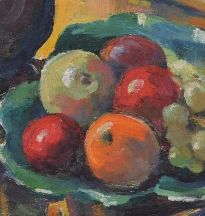 Still Life With Coffee Pot And Fruit 20th Century Oil Painting By Angela Stones photo Art