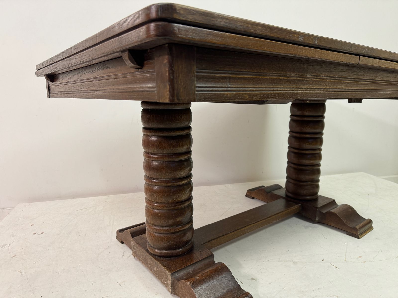 1930s French Oak Extending Dining Table With Turned Bobbin Legs photo vinterior