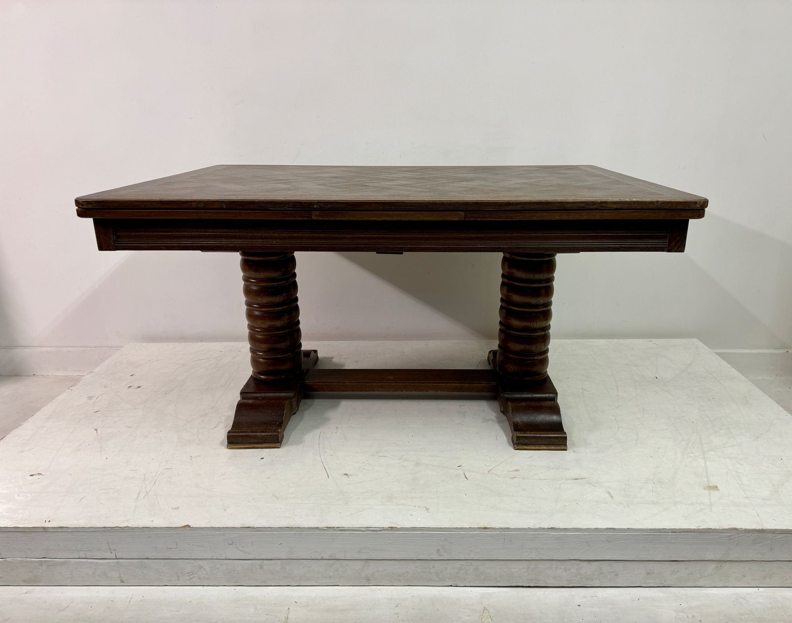 1930s French Oak Extending Dining Table With Turned Bobbin Legs photo buy