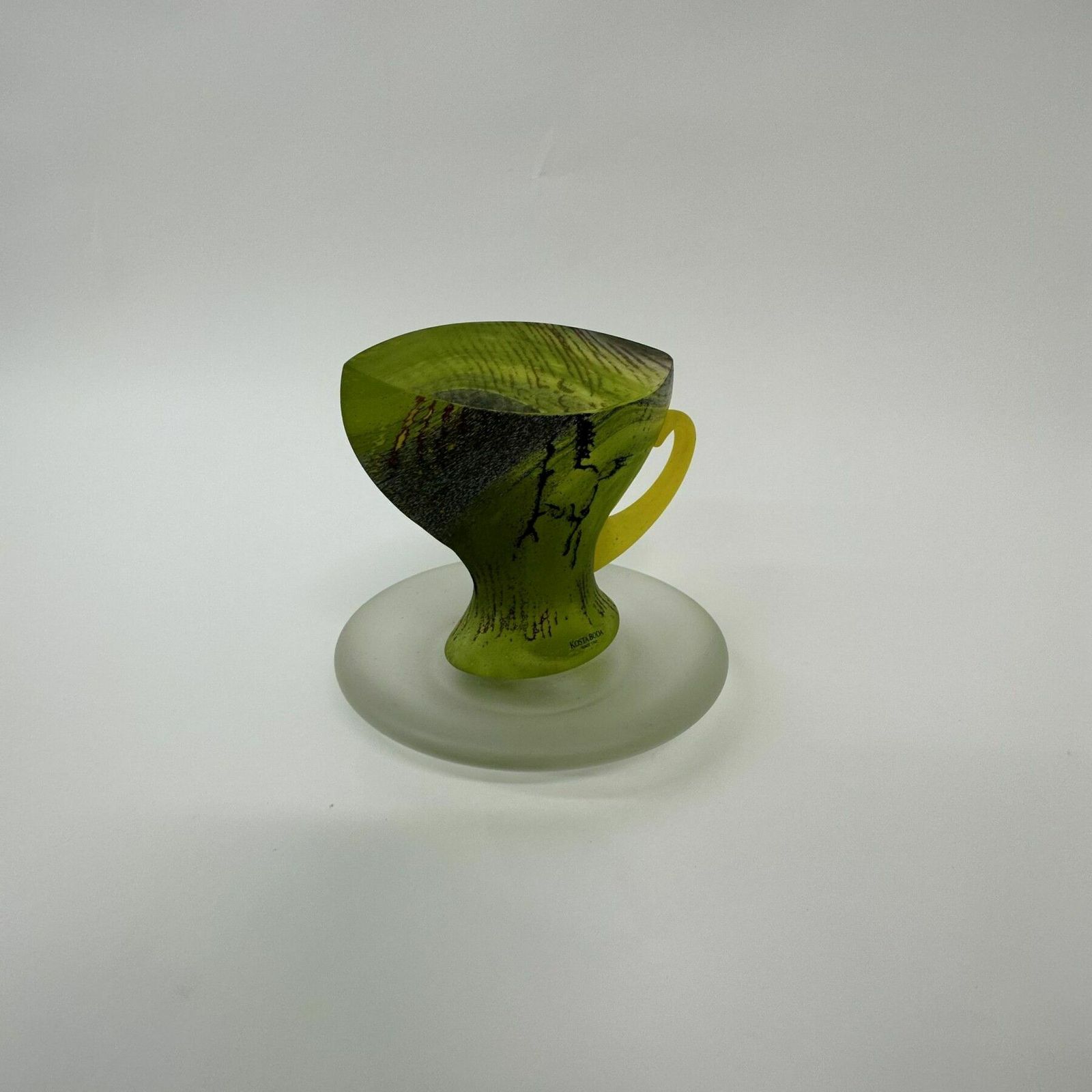 Rare Kjell Engman For Kosta Boda Sweden Green Glass Teacup , 1980’s photo vintage