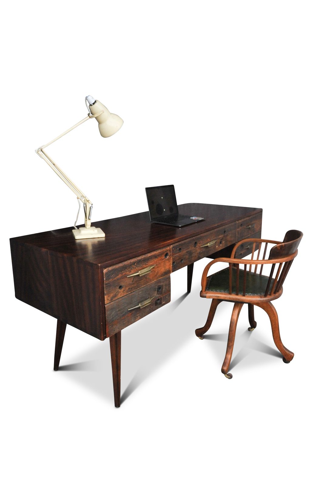photo furniture An Impressive Hardwood And Reclaimed Timber Desk Befit With Five Drawers & Gilded Handles Ol
