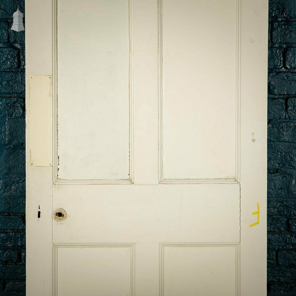 Pine Panelled Door, Moulded 19th C 4 Panel, White Painted photo 240.0