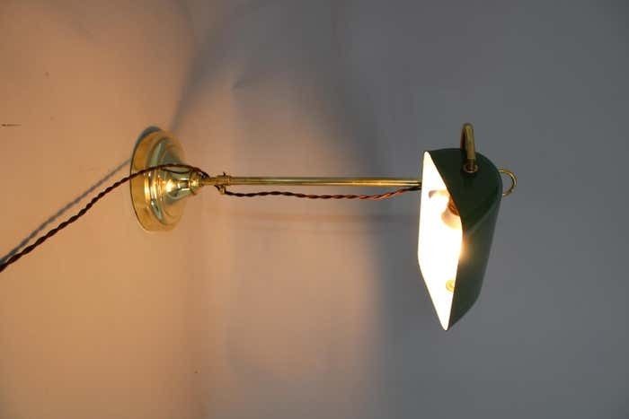 1930s Art Deco Brass Banker Table Lamp, Czechoslovakia photo buy