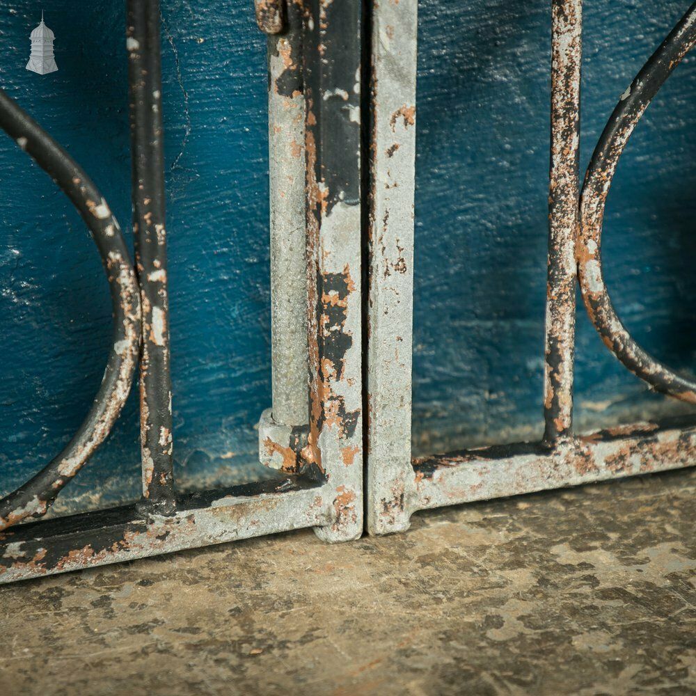 photo for sale Wrought Iron Driveway Gates, Pair Of 20th C Gates With Distressed Painted Finish
