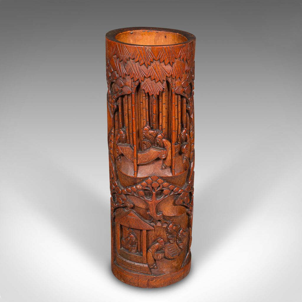 Tall Pair Of Antique Brush Pots, Chinese, Bamboo, Bitong, Flower Vase, Victorian photo buy