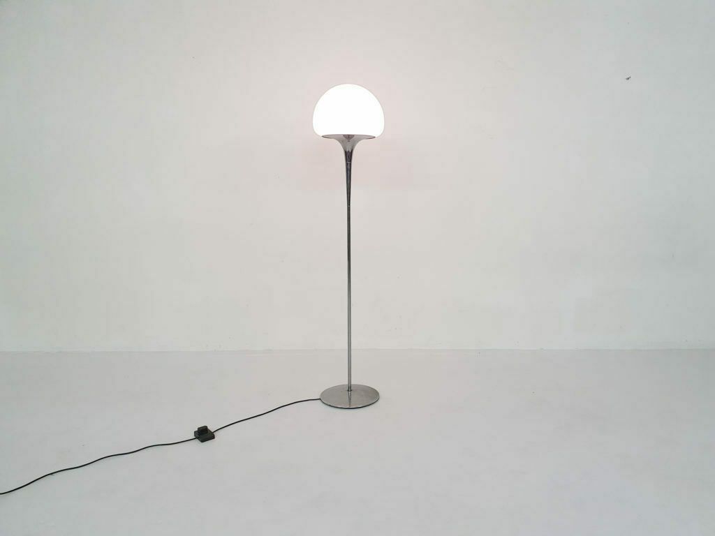 Opaline Glass And Chrome Floor Lamp By Goffredo Reggiani Italy 1960s photo furniture