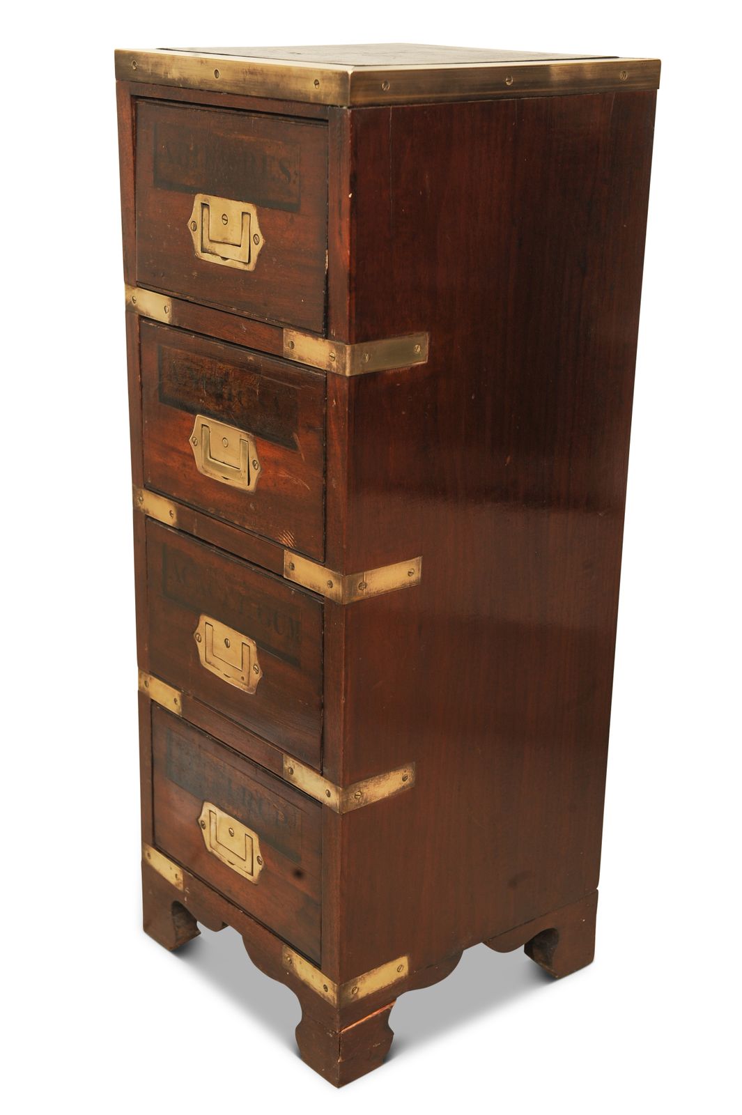 1800's Military Campaign, Four Drawer, Apothecary Brass Bound Chest Finished With Tooled Black Leather Ol photo furniture