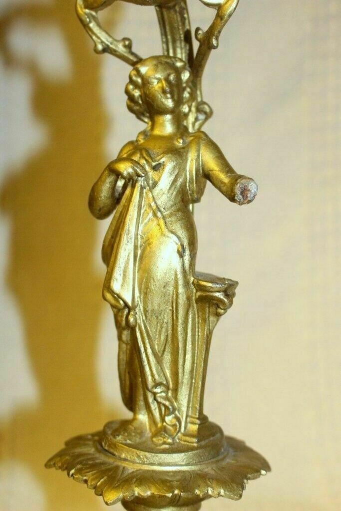 Antique Old Brass Napoleon III 171 Lsf Lady Figure Candle Holder photo Home Decor