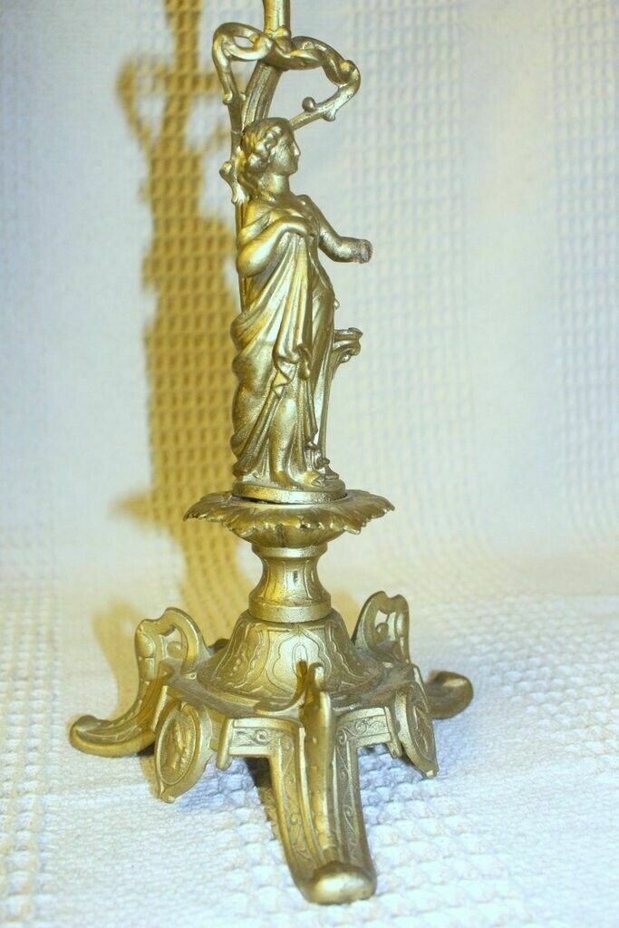 Home Decor Antique Old Brass Napoleon III 171 Lsf Lady Figure Candle Holder photo