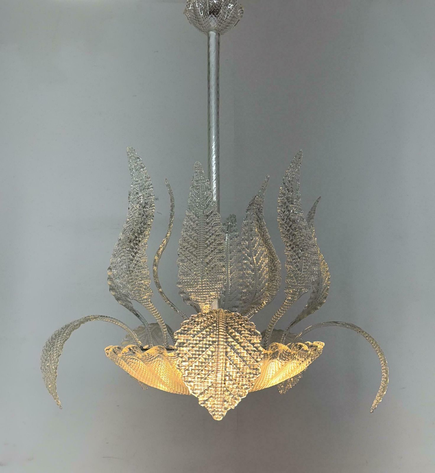1950's Barovier & Toso Murano Glass And Brass Chandelier photo for sale