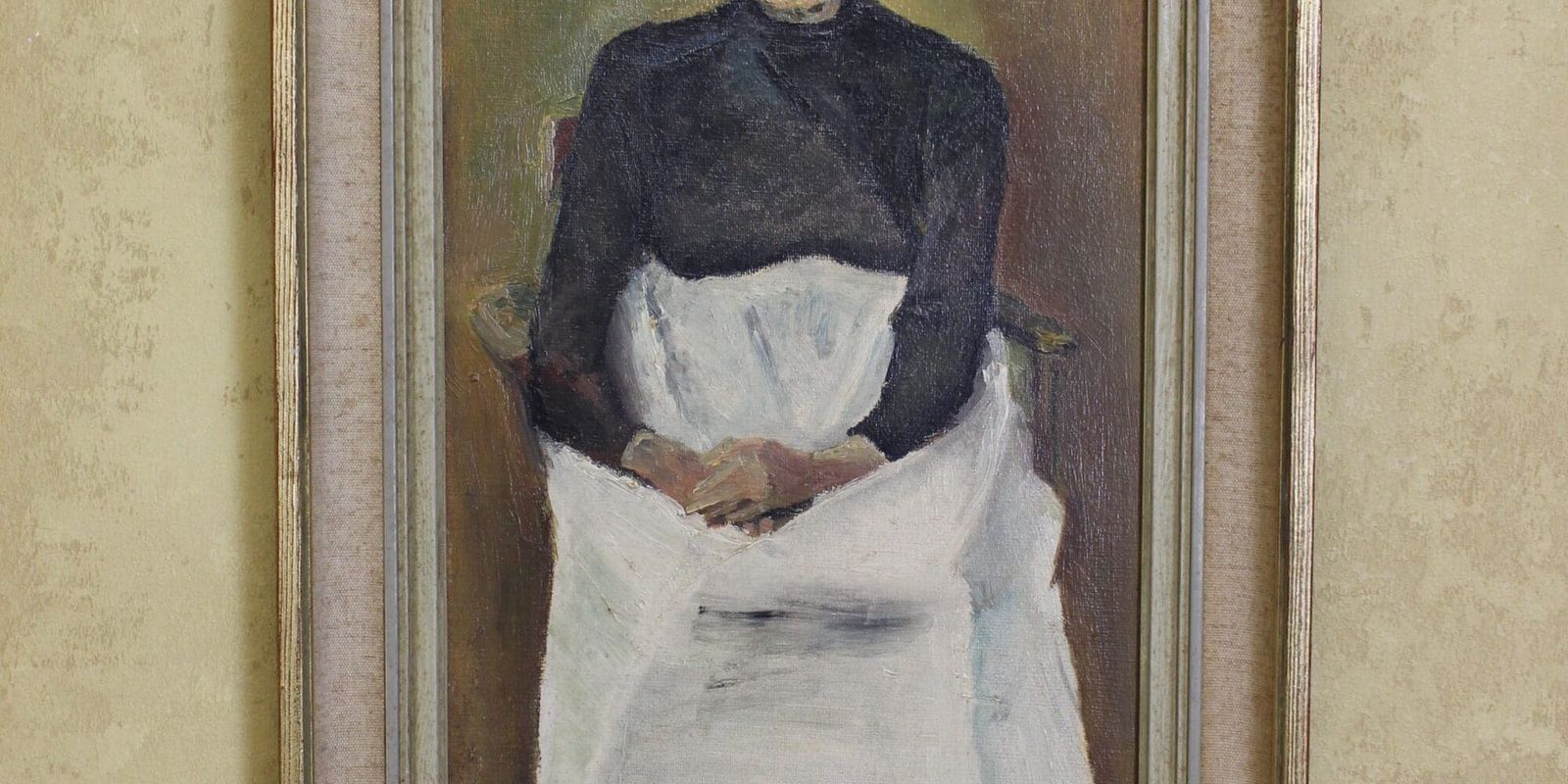 Below Stairs  Oil Painting By Deborah Spencer Looks Like Julie Walters As The Elderly Waitress photo furniture