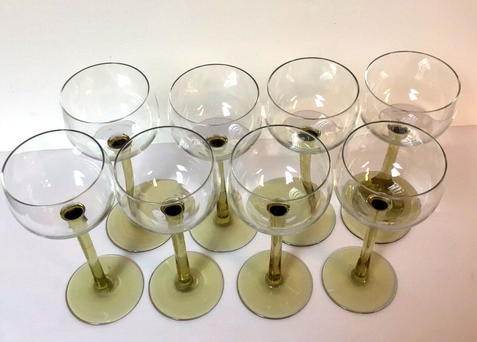 Vintage 1970s Set Of 8 Yellow Stemmed Tall Hock Wine Glasses photo Home Decor