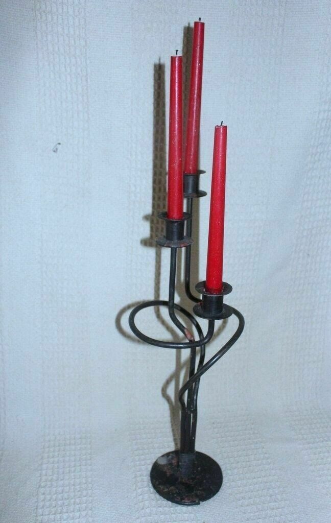 photo for sale Antique Unique Wrought Iron Candle Holder Chateau Design Triple Candle Handmade