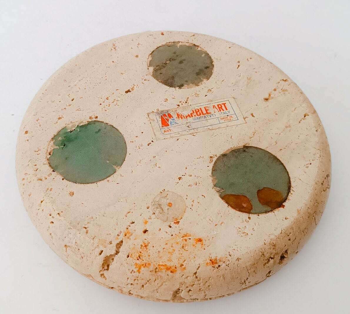 Marble Art Ashtray In Travertine And Round Steel Vintage Space Age Design 70s Ashtray photo vinterior