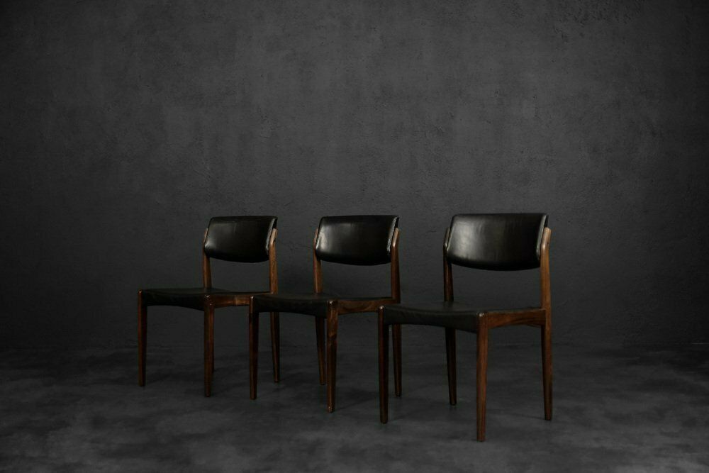 photo furniture Mid Century Scandinavian Modern Rosewood & Black Leather Chairs By H.W. Klein For Bramin, 1960s, Set Of 3
