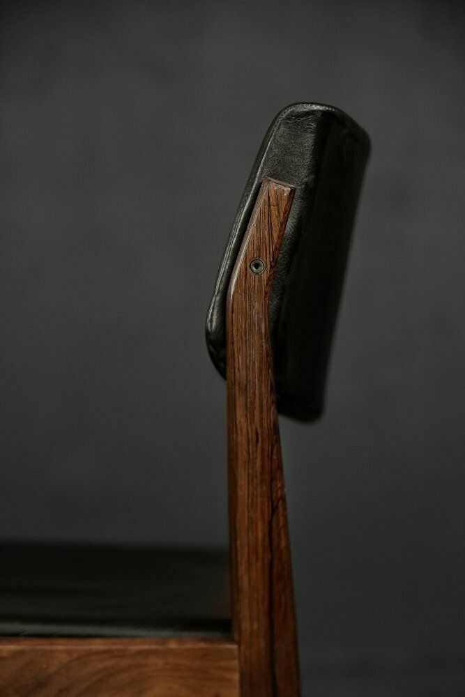 photo for sale Mid Century Scandinavian Modern Rosewood & Black Leather Chairs By H.W. Klein For Bramin, 1960s, Set Of 3