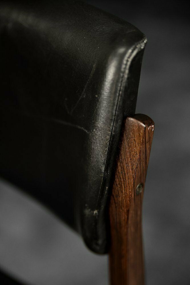 991.0 Mid Century Scandinavian Modern Rosewood & Black Leather Chairs By H.W. Klein For Bramin, 1960s, Set Of 3 photo