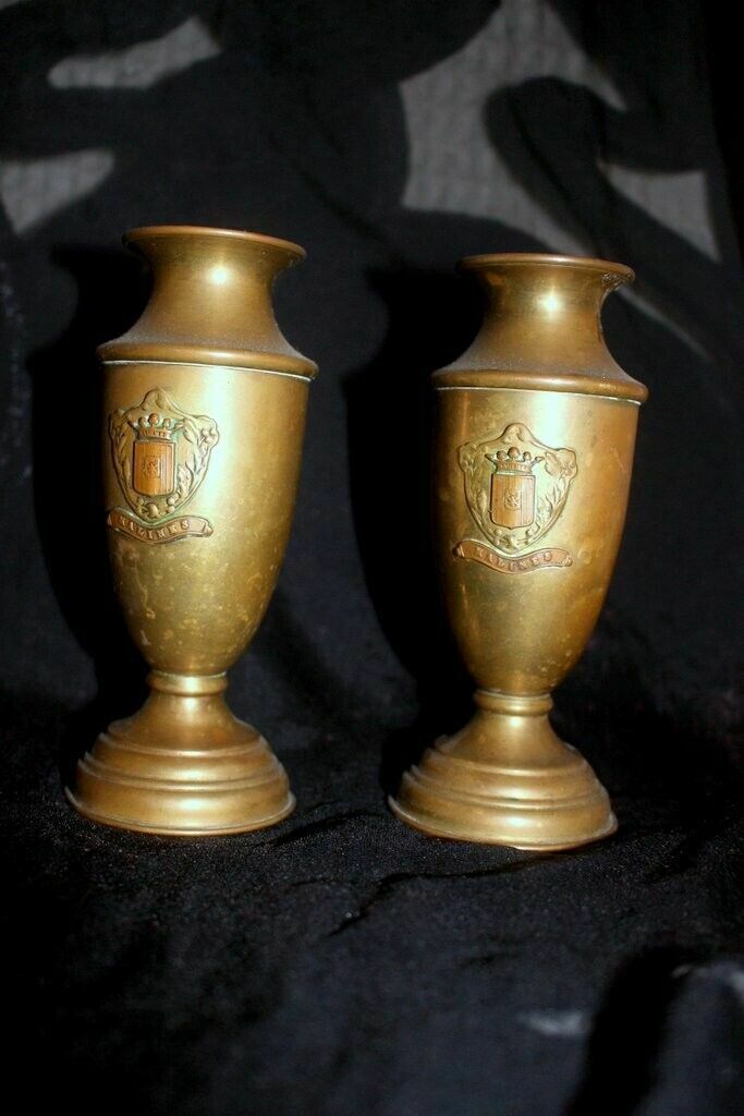 French Vtg Pair Of Brass Petite Vase Urn Royal Malines Candleholder + Candles photo vinterior