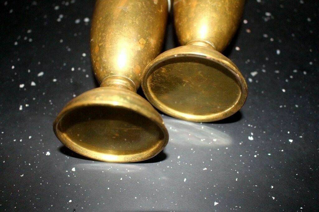 65.0 French Vtg Pair Of Brass Petite Vase Urn Royal Malines Candleholder + Candles photo