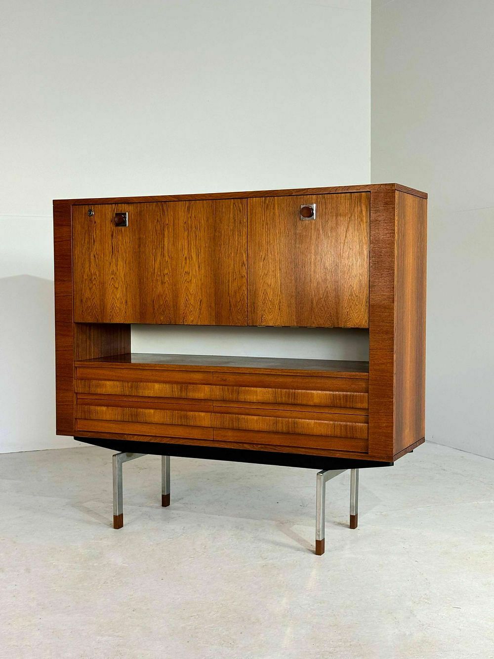 Mid Century Palissander Barkast, Belform, Ca. Jaren 1950 photo for sale