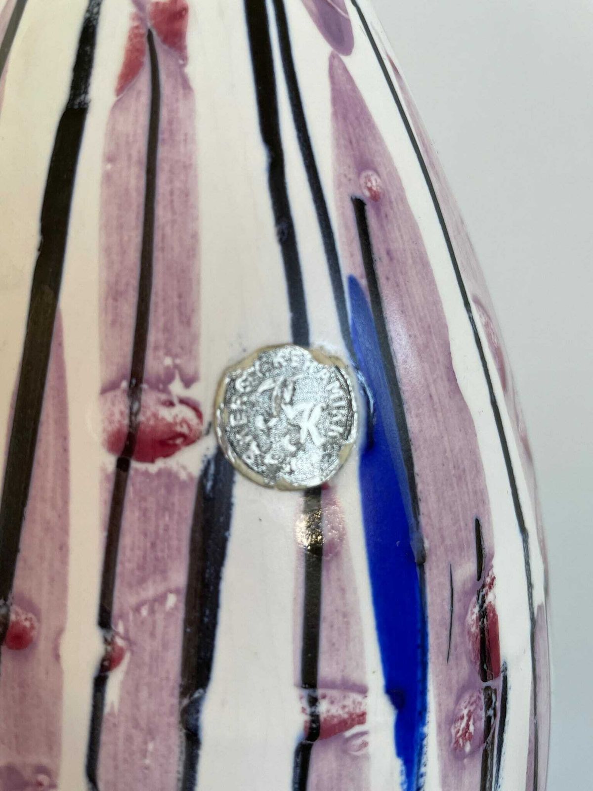 photo furniture Norwegian Mid Century 1950s Vase By Krakeroy Keramikk Lilac And Blue Abstract Colour Way 362 Model