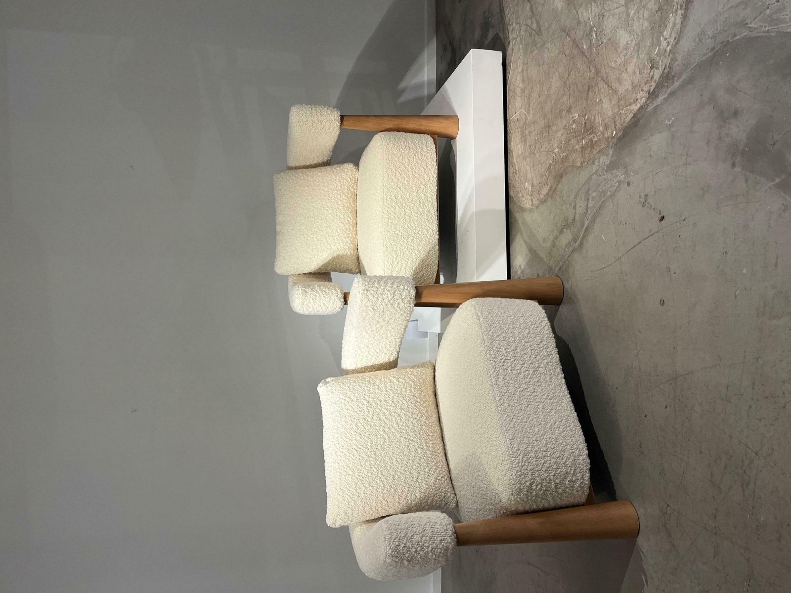 Pair Of Armchairs In Tulle And Light Wood photo furniture