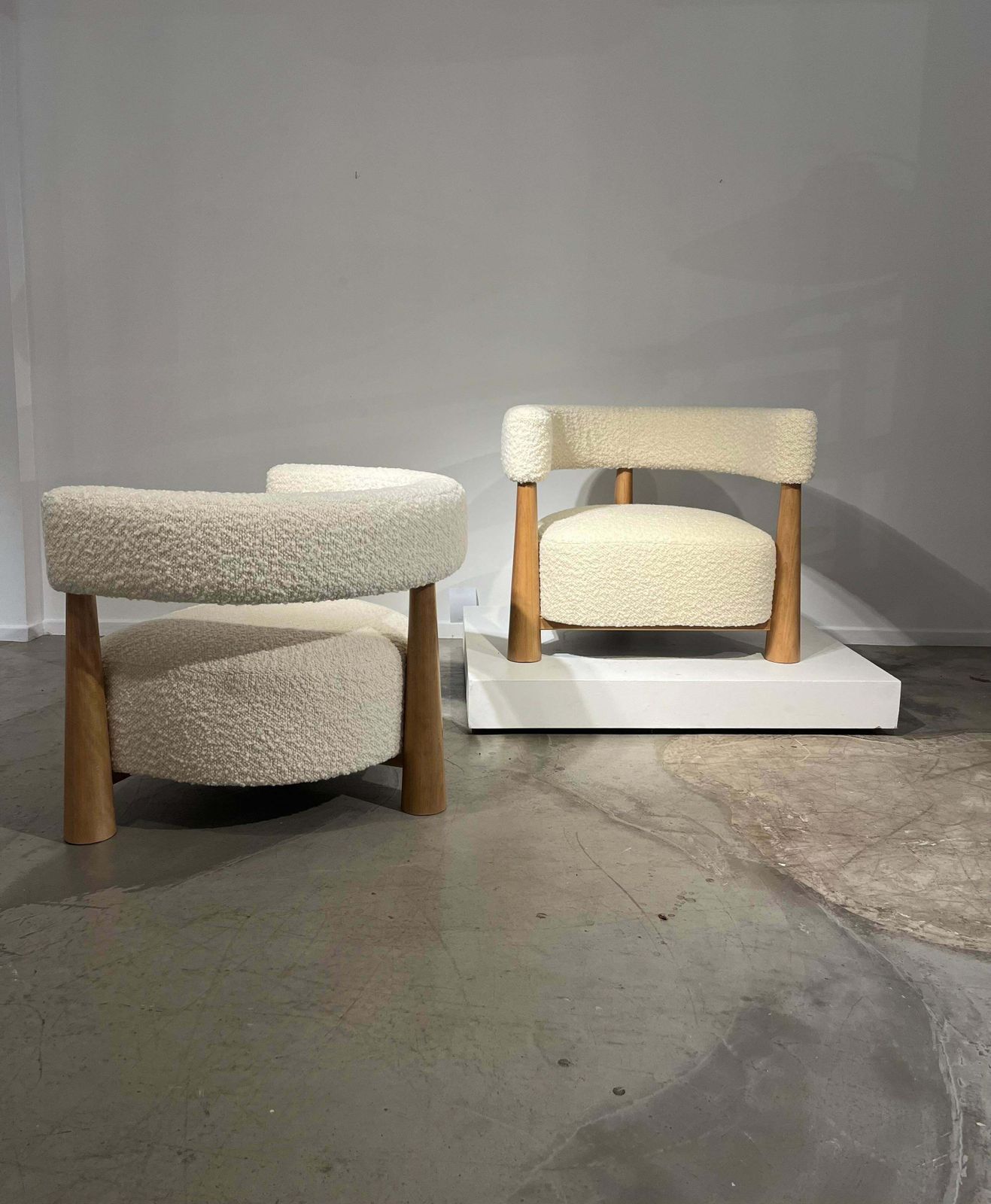 Pair Of Armchairs In Tulle And Light Wood photo Furniture
