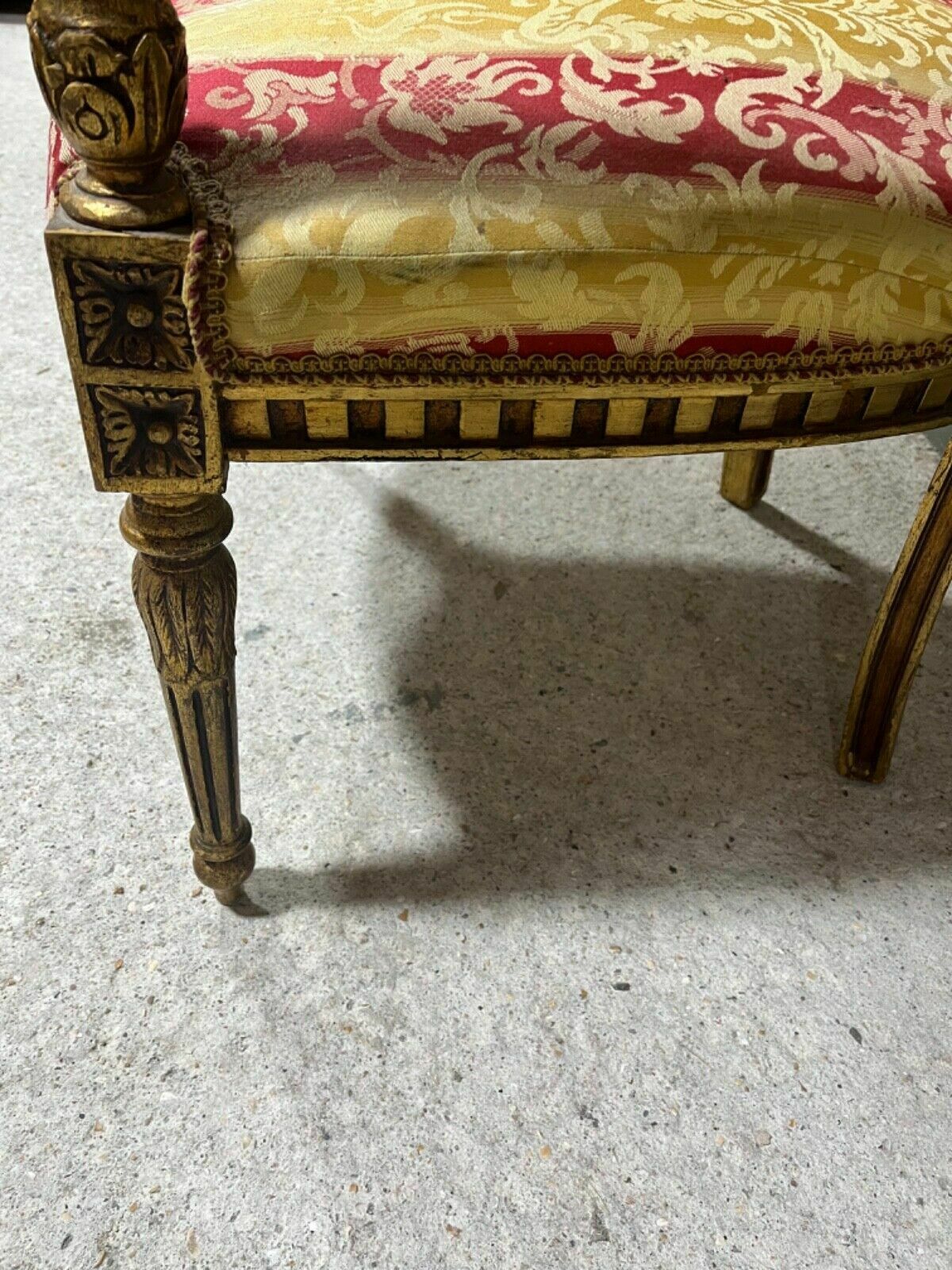 French Salon Chair Antique Style Armchair Carved Gilt Wood Frame photo vinterior
