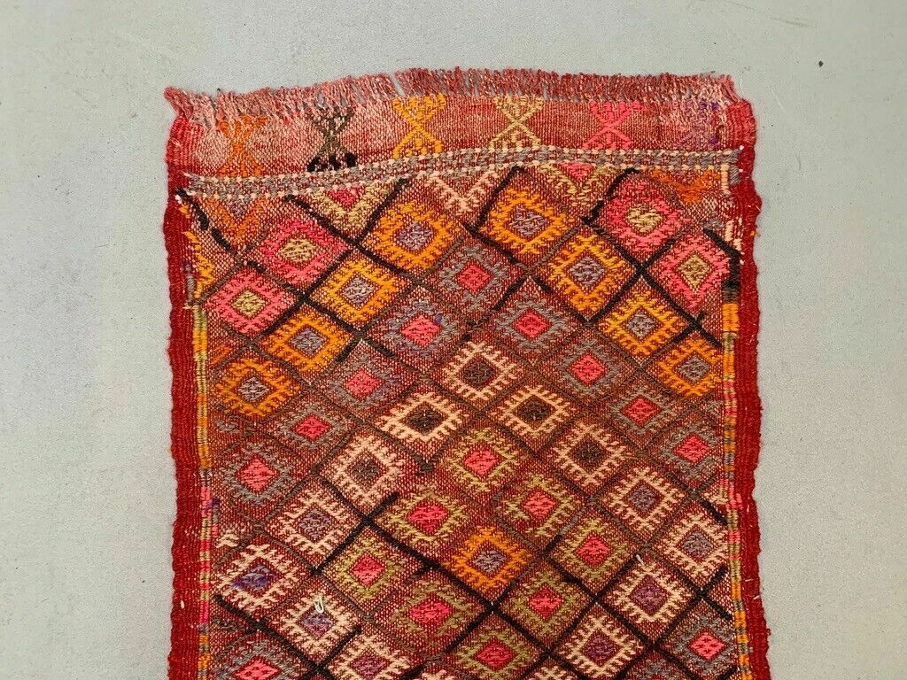 Vintage Turkish Mini Kilim 90x56 Cm Wool Small Kelim Runner, Shabby Chic photo 165.0