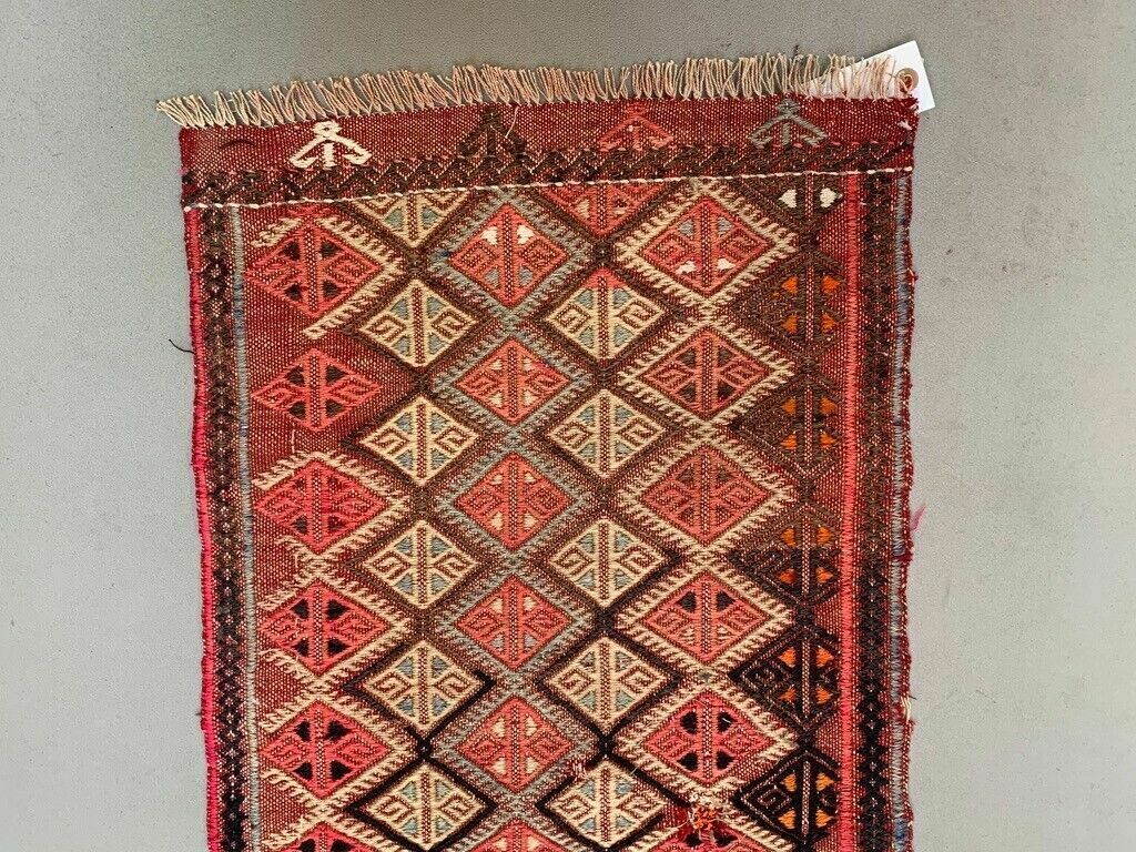 Vintage Turkish Mini Kilim 76x44 Cm Wool Small Kelim Runner, Shabby Chic photo Textiles