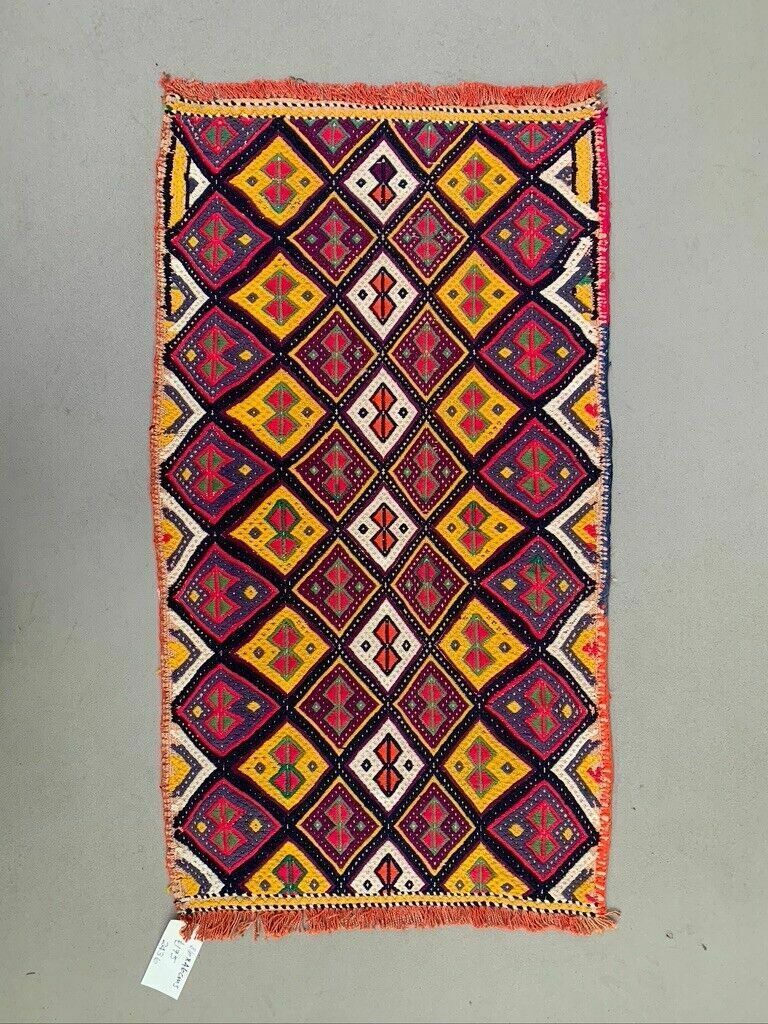Vintage Turkish Mini Kilim 86x46 Cm Wool Small Kelim Runner, Shabby Chic