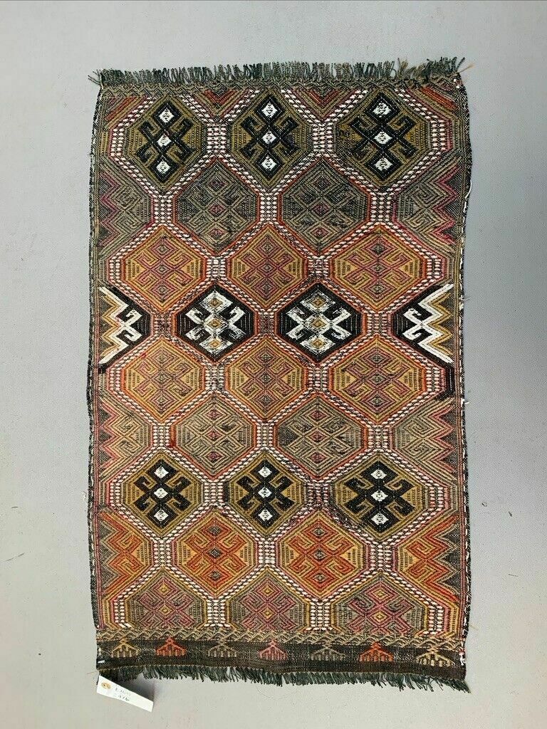 Vintage Turkish Mini Kilim 85x53 Cm Wool Small Kelim Runner, Shabby Chic